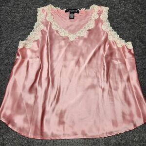Dialogue Womens Pink Satin Sleeveless Tank Cami Sexy Lace Trim 1X Plus Camisole